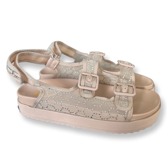 Corta DOUBLE BUCKLE STRAP DIAMANTE DETAIL FLAT DAD SANDAL IN NUDE MESH size 7 - Picture 2 of 12